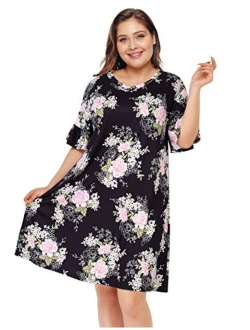 AMZ PLUS Womens Plus Size Casual Boho Sundress Summer Sleeveless Dresses