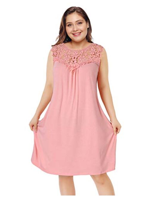 AMZ PLUS Womens Plus Size Casual Boho Sundress Summer Sleeveless Dresses