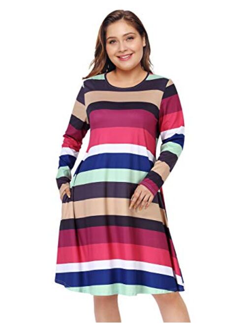 AMZ PLUS Womens Plus Size Casual Boho Sundress Summer Sleeveless Dresses