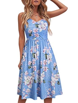 YATHON Casual Dresses for Women Sleeveless Cotton Summer Beach Dress A Line Spaghetti Strap Sundresses with Pockets