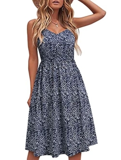 YATHON Casual Dresses for Women Sleeveless Cotton Summer Beach Dress A Line Spaghetti Strap Sundresses with Pockets