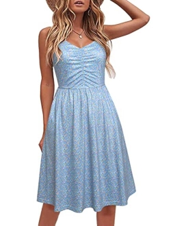 YATHON Casual Dresses for Women Sleeveless Cotton Summer Beach Dress A Line Spaghetti Strap Sundresses with Pockets