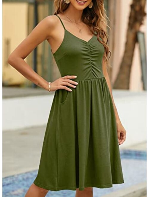 YATHON Casual Dresses for Women Sleeveless Cotton Summer Beach Dress A Line Spaghetti Strap Sundresses with Pockets