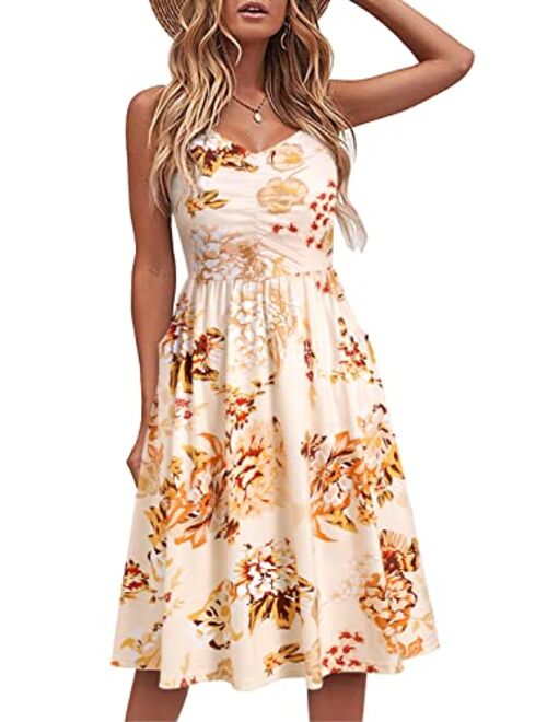 YATHON Casual Dresses for Women Sleeveless Cotton Summer Beach Dress A Line Spaghetti Strap Sundresses with Pockets