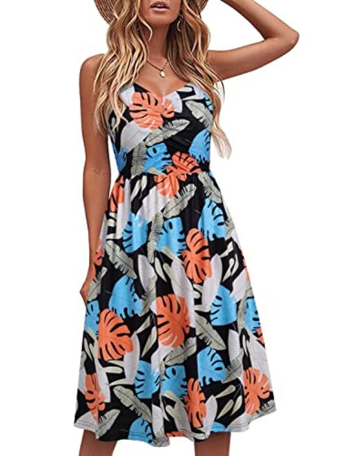 YATHON Casual Dresses for Women Sleeveless Cotton Summer Beach Dress A Line Spaghetti Strap Sundresses with Pockets