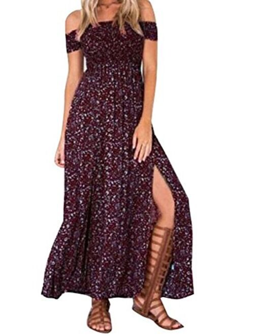 Womens Summer Maxi Dress Slit Split Boho Off Shoulder Long Beach Dress