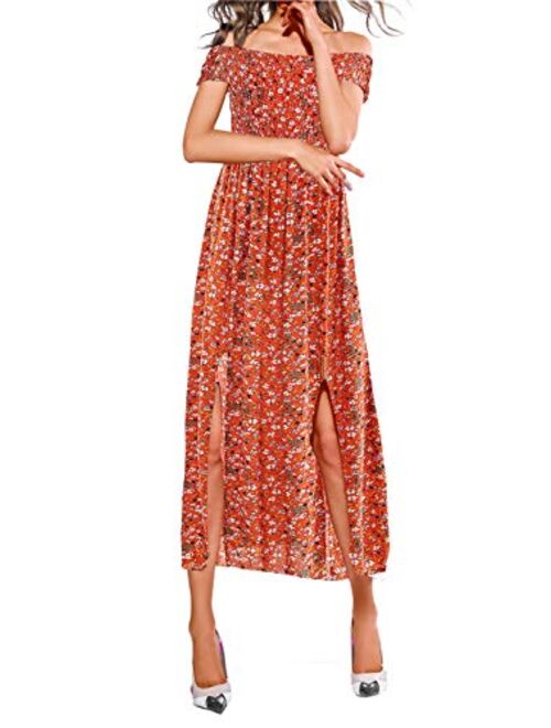 Womens Summer Maxi Dress Slit Split Boho Off Shoulder Long Beach Dress