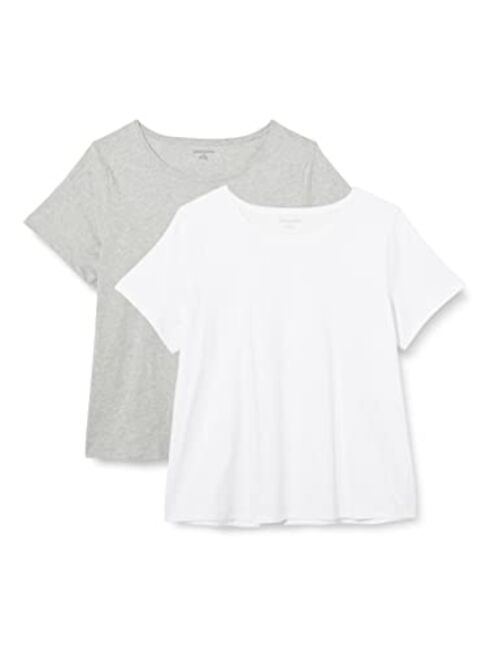 Amazon Essentials Women's Classic-Fit 100% Cotton Short-Sleeve Crewneck T-Shirt (Available in Plus Size), Pack of 2