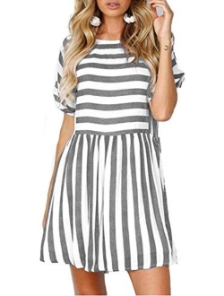 Naggoo Womens Summer Striped Short Sleeve T-Shirt Dresses Casual Swing Aline Dresses with Pocket