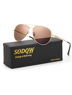 SODQW Aviator Sunglasses for Women Polarized Mirrored, Large Metal Frame, UV 400 Protection