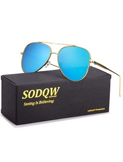 SODQW Aviator Sunglasses for Women Polarized Mirrored, Large Metal Frame, UV 400 Protection