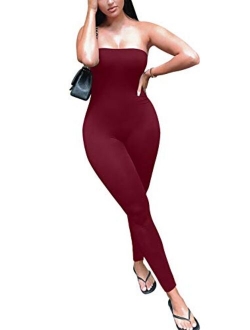 GOBLES Women's Sexy Sleeveless Off The Shoulder Bodycon Tube Jumpsuits Rompers