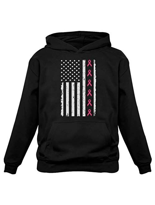 Tstars Breast Cancer Awareness Pink Ribbons American Flag Women Hoodie