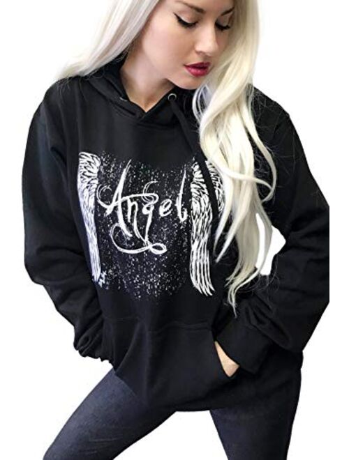 Demi Loon Sexy Angel Wings Tattoo Roses Hoodie Graphic Sexy Women's Pullover Motorcycle Hooded Sweatshirt