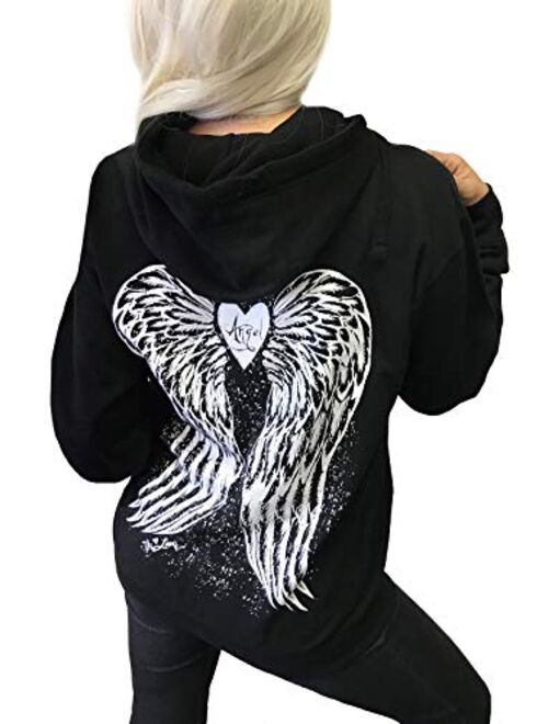 Demi Loon Sexy Angel Wings Tattoo Roses Hoodie Graphic Sexy Women's Pullover Motorcycle Hooded Sweatshirt