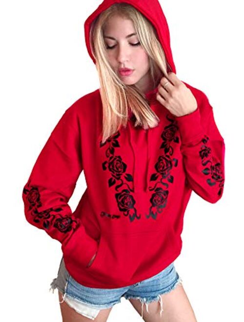 Demi Loon Sexy Angel Wings Tattoo Roses Hoodie Graphic Sexy Women's Pullover Motorcycle Hooded Sweatshirt