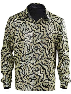 Mens Tiger King Shirt Joe Cospay Shiny Sequins Button Shirt (Hand Made Sequins)