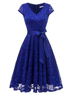 BeryLove Women's Floral Lace Short Bridesmaid Dress Cap Sleeve Cocktail Party Dress