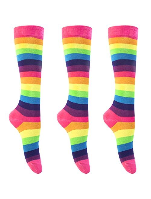 Womens Rainbow Socks Striped Knee High Socks Arm Warmer Fingerless Gloves Set