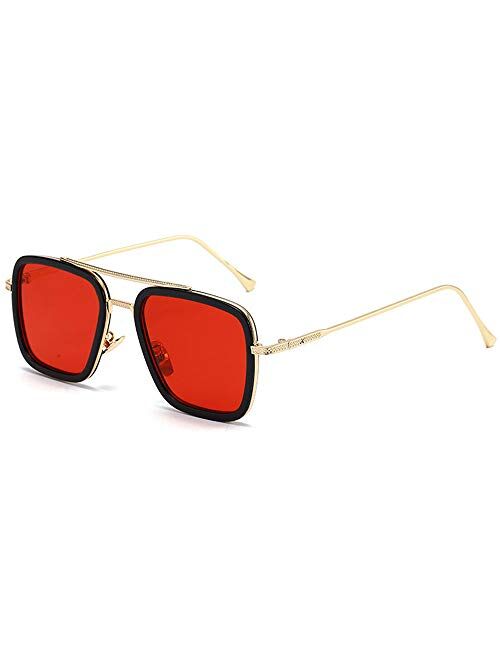 Retro Pilot Sunglasses Square Metal Frame for Men Women Sunglasses Classic Downey Tony Stark Gradient Lens