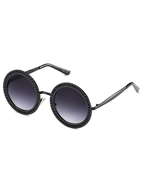 SOJOS Shining Oversized Round Rhinestone Sunglasses Festival Gem Sunnies SJ1095