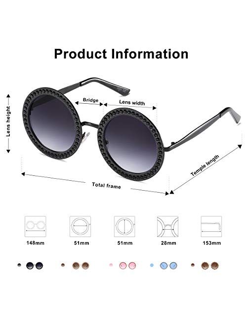 SOJOS Shining Oversized Round Rhinestone Sunglasses Festival Gem Sunnies SJ1095