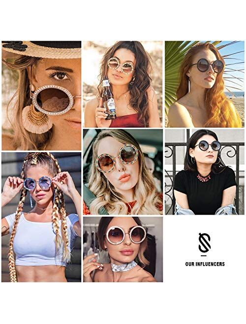 SOJOS Shining Oversized Round Rhinestone Sunglasses Festival Gem Sunnies SJ1095