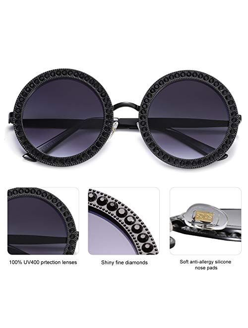 SOJOS Shining Oversized Round Rhinestone Sunglasses Festival Gem Sunnies SJ1095