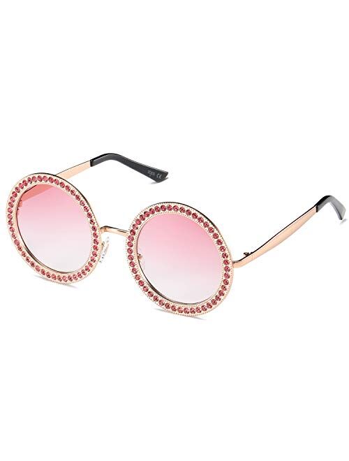 SOJOS Shining Oversized Round Rhinestone Sunglasses Festival Gem Sunnies SJ1095