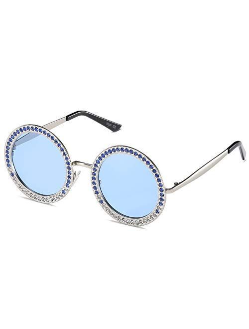 SOJOS Shining Oversized Round Rhinestone Sunglasses Festival Gem Sunnies SJ1095