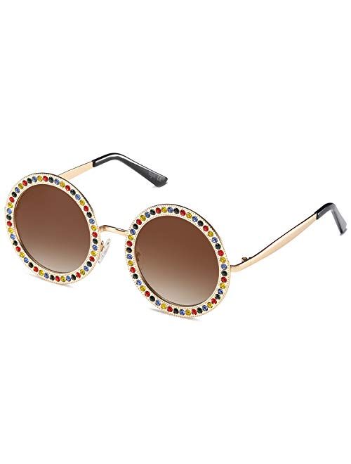 SOJOS Shining Oversized Round Rhinestone Sunglasses Festival Gem Sunnies SJ1095