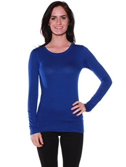 Basic Athletic Fitted Plain Long Sleeves Round Crew Neck T Shirt Top