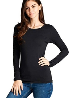 Basic Athletic Fitted Plain Long Sleeves Round Crew Neck T Shirt Top