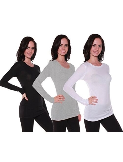 Basic Athletic Fitted Plain Long Sleeves Round Crew Neck T Shirt Top