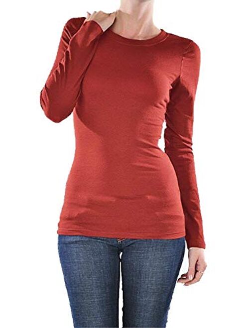 Active Basic Athletic Fitted Plain Long Sleeves Round Crew Neck T Shirt Top