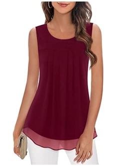 Timeson Women's Sleeveless Chiffon Tank Top Double Layers Casual Blouse Tunic