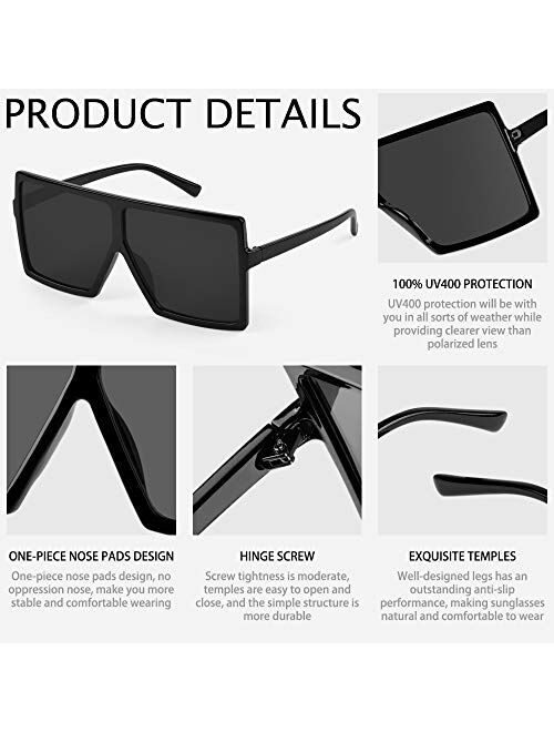 CHAUOO Ultralight Square Oversized Sunglasses Classic Fashion Style 100% UV Protection for Women Men