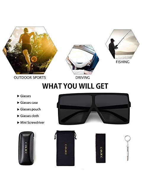 CHAUOO Ultralight Square Oversized Sunglasses Classic Fashion Style 100% UV Protection for Women Men