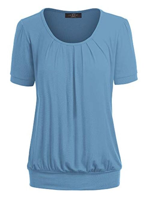 Made By Johnny Women's Scoop Neck Short Sleeve Front Pleated Blouse Tunic top S-3XL Plus Size Made in U.S.A.