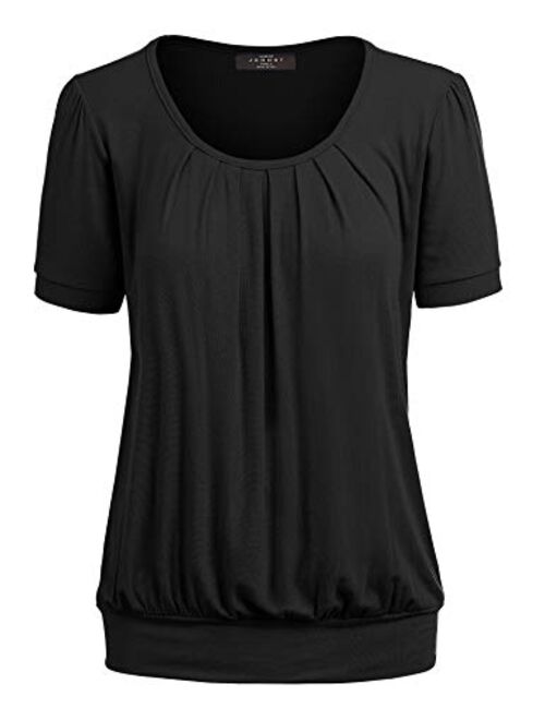 Made By Johnny Women's Scoop Neck Short Sleeve Front Pleated Blouse Tunic top S-3XL Plus Size Made in U.S.A.