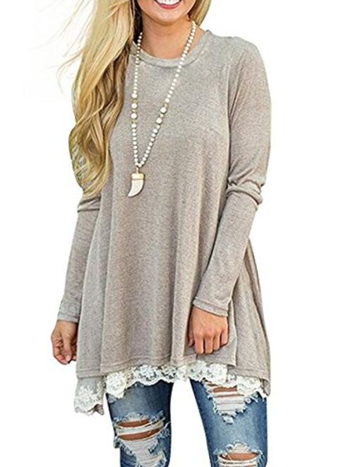 Women's Lace Tunic Top Sweatshirt Long/Short Sleeve Blouse A-Line Flowy T-Shirt Dress