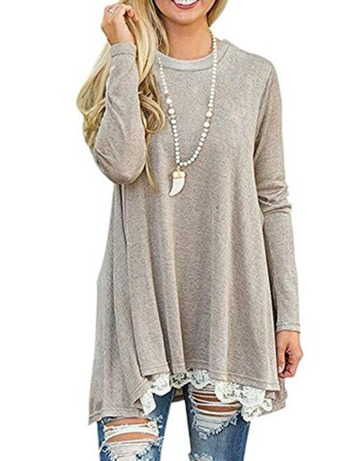 Women's Lace Tunic Top Sweatshirt Long/Short Sleeve Blouse A-Line Flowy T-Shirt Dress