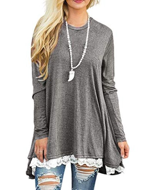 Women's Lace Tunic Top Sweatshirt Long/Short Sleeve Blouse A-Line Flowy T-Shirt Dress