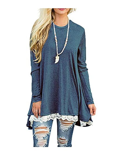 Women's Lace Tunic Top Sweatshirt Long/Short Sleeve Blouse A-Line Flowy T-Shirt Dress