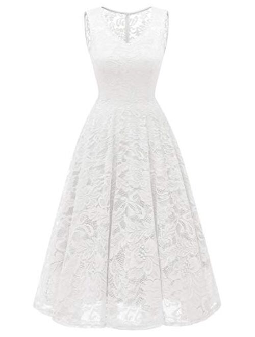 Meetjen Women's Elegant Floral Lace Sleeveless Handkerchief Hem Asymmetrical Cocktail Party Swing Dress