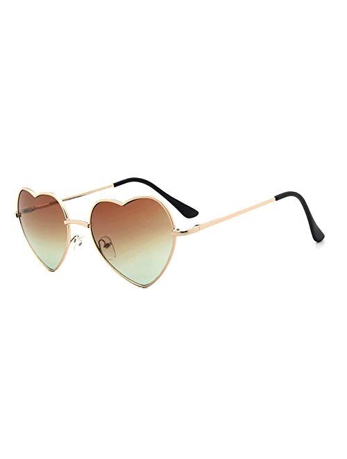 Meyison Heart Sunglasses Thin Metal Frame Hippie Lovely Aviator Style Eyewear