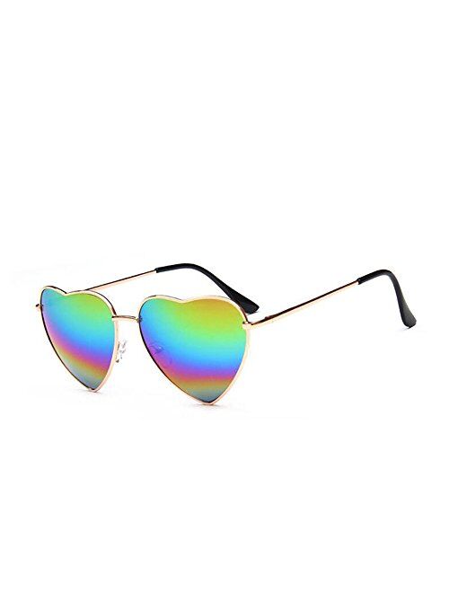 Meyison Heart Sunglasses Thin Metal Frame Hippie Lovely Aviator Style Eyewear