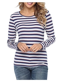 fuinloth Womens Basic Long Sleeve T Shirts, Crewneck Slim Fit Spandex Tops, Plain Layer Underscrub Tees