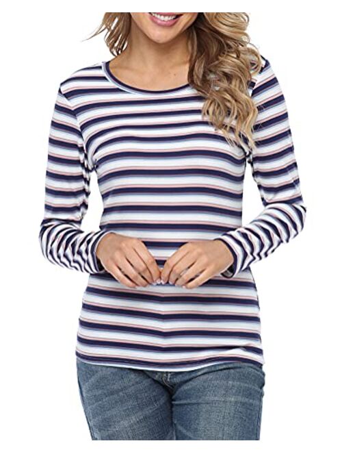 fuinloth Womens Basic Long Sleeve T Shirts, Crewneck Slim Fit Spandex Tops, Plain Layer Underscrub Tees