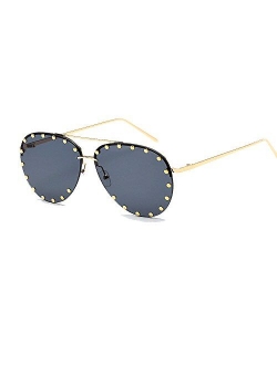 BVAGSS Women Rimless Oversized Studded Sunglasses Gradient Lens Rivet Fashion WS027